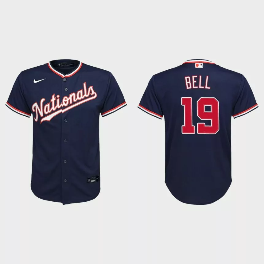 Youth Washington Nationals #19 Josh Bell Navy Replica Alternate Jersey