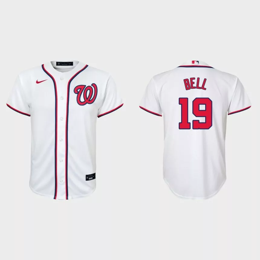 Youth Washington Nationals #19 Josh Bell White Replica Home Jersey