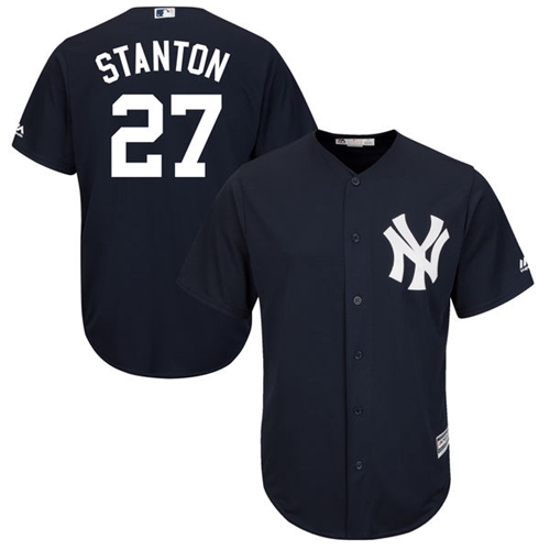Youth Yankees #27 Giancarlo Stanton Navy blue Cool Base Stitched Youth MLB Jersey