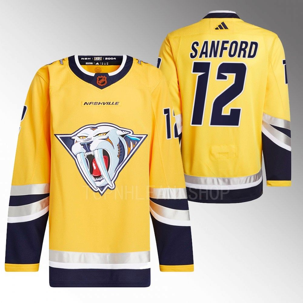 Zach Sanford 2022 Nashville Predators Yellow Reverse Retro 2.0 Authentic Primegreen Jersey