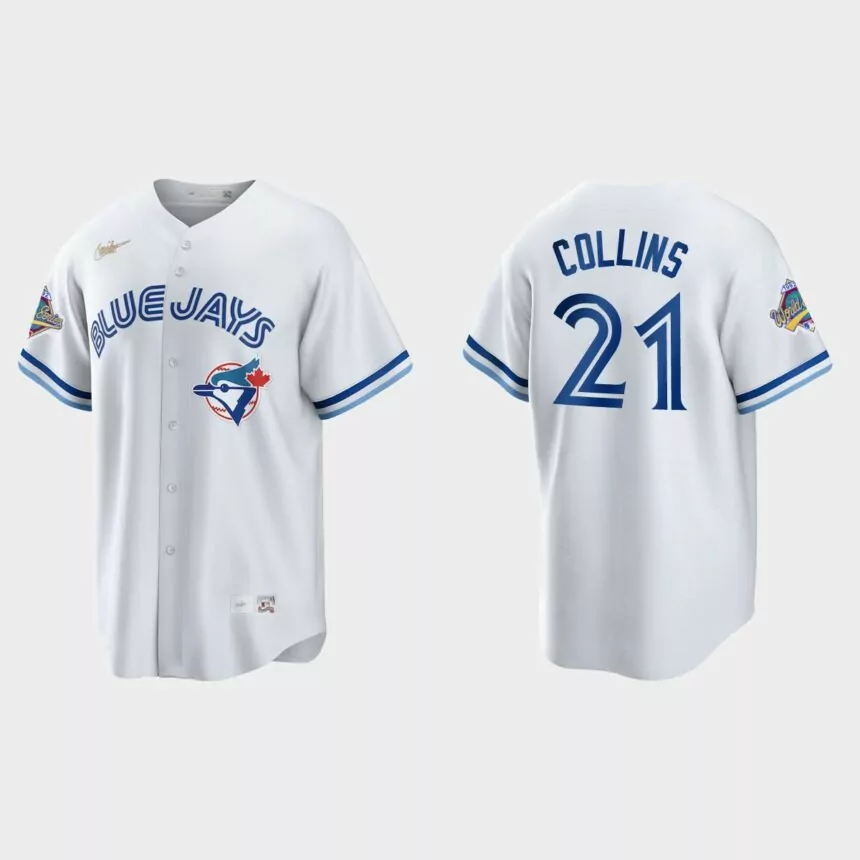 Zack Collins Toronto Blue Jays 1992 World Series Patch Cooperstown Jersey – White