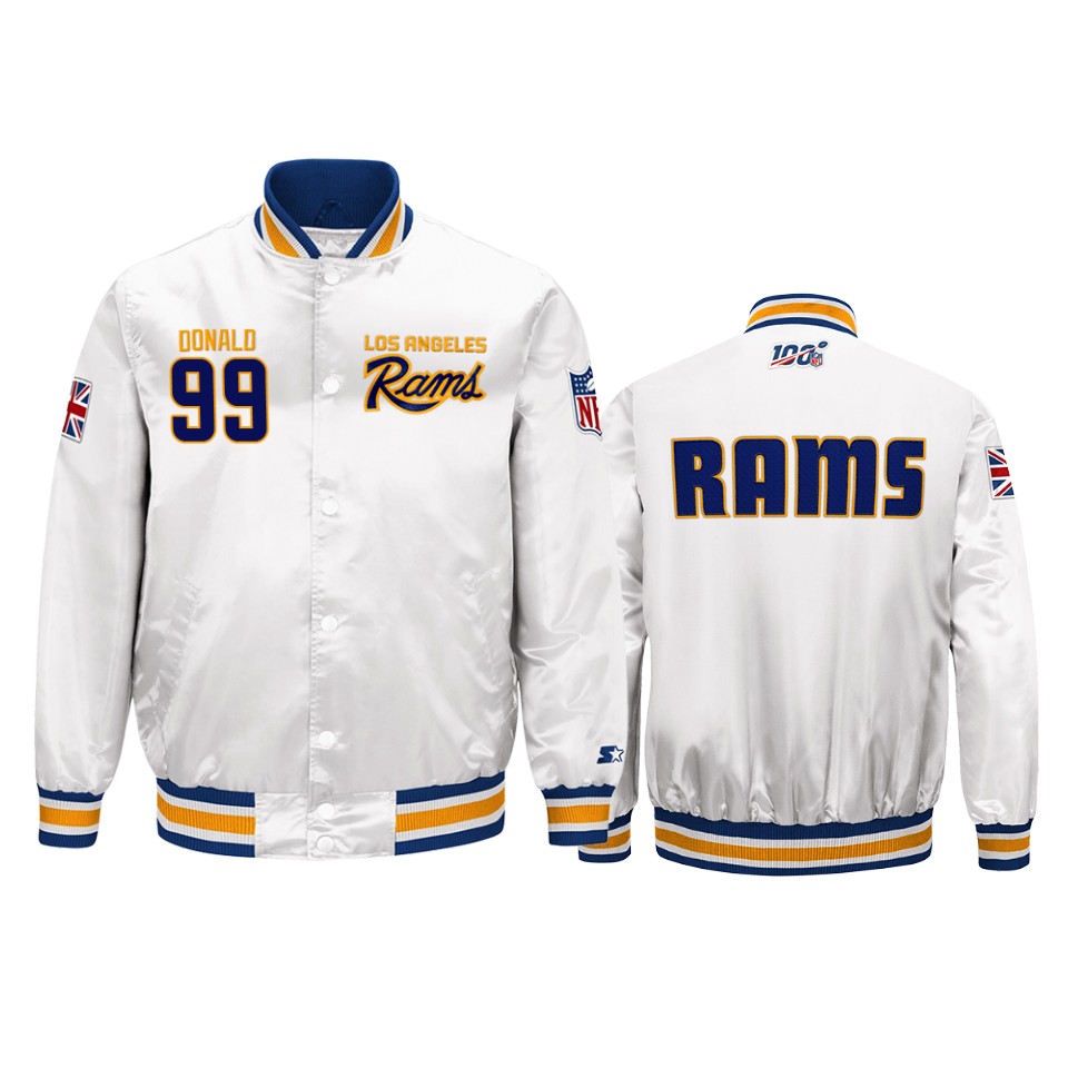 aaron donald rams white 2019 nfl london game nfl 100 full zip jacket
