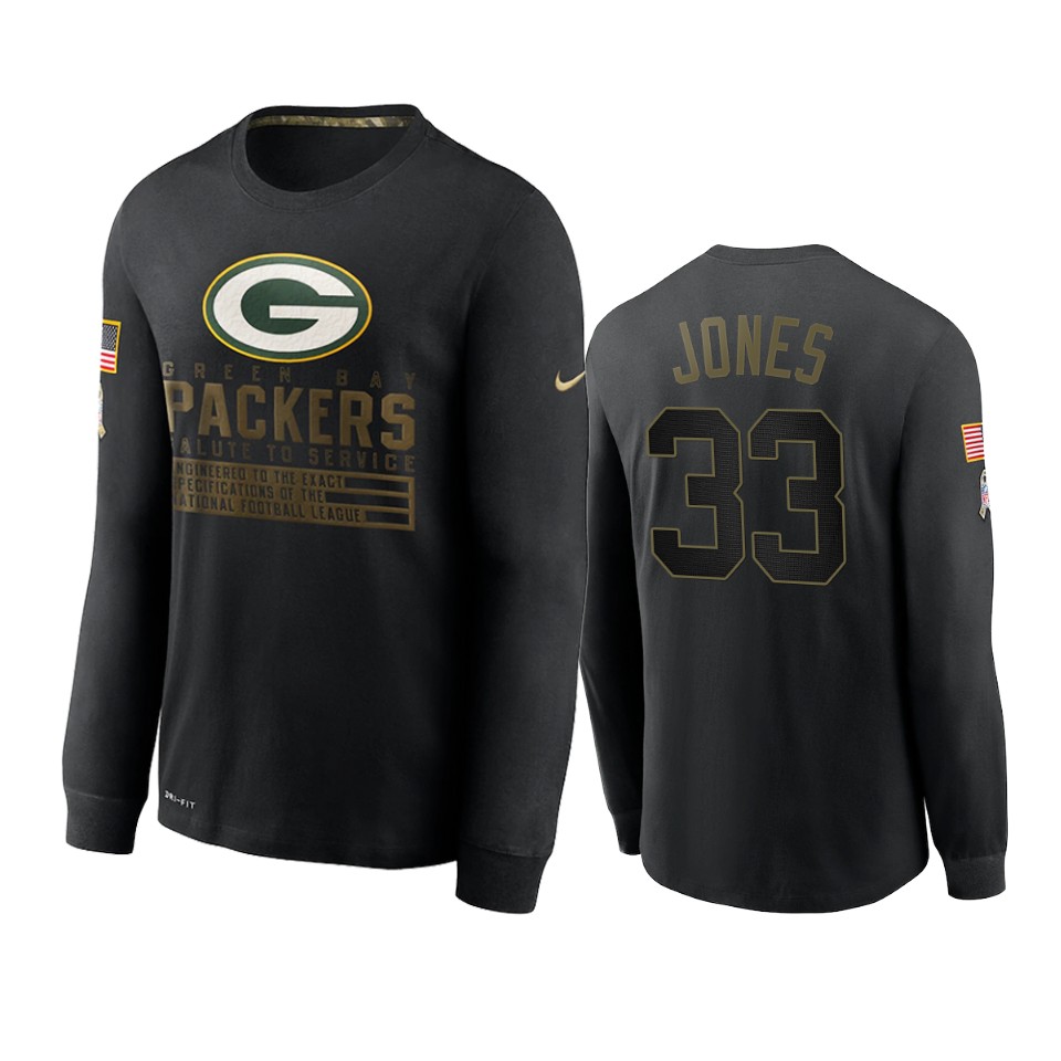 aaron jones packers black 2020 salute to service sideline performance long sleeve t shirt