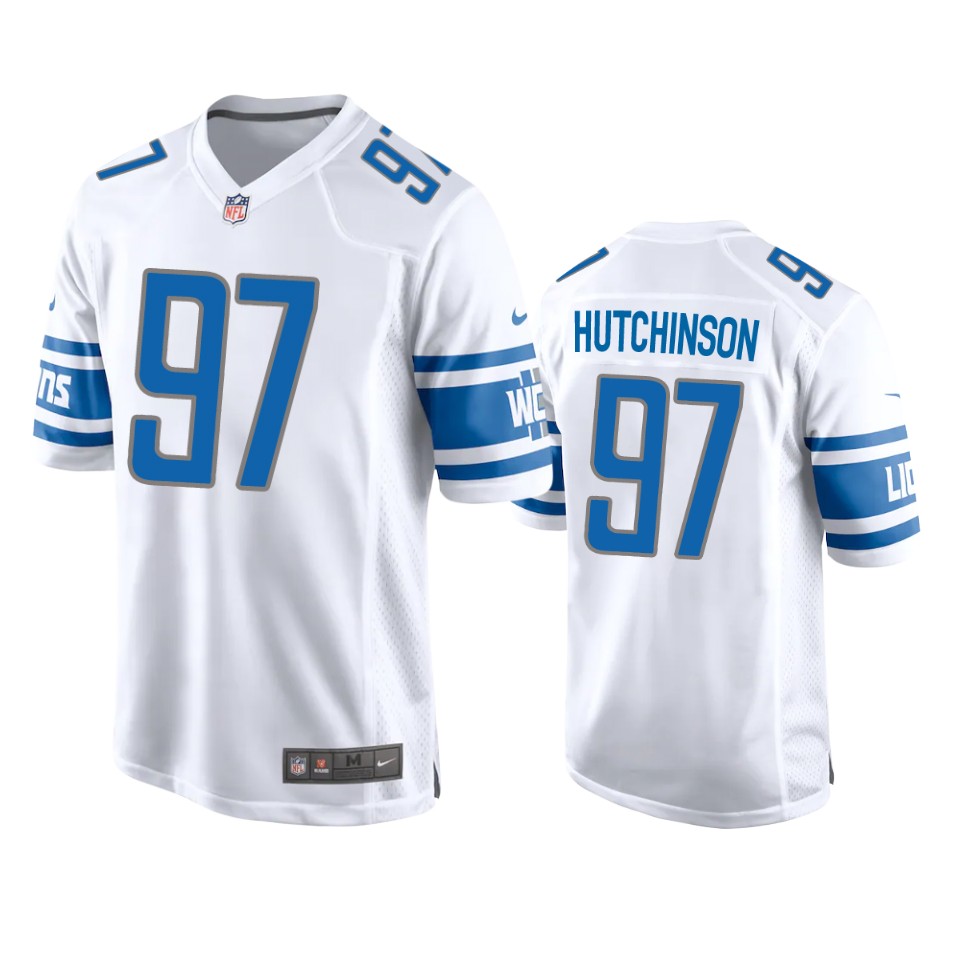 aidan hutchinson lions white game jersey