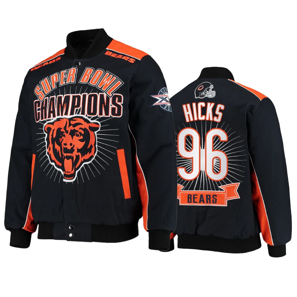 akiem hicks bears navy super bowl champions commemorative jacket