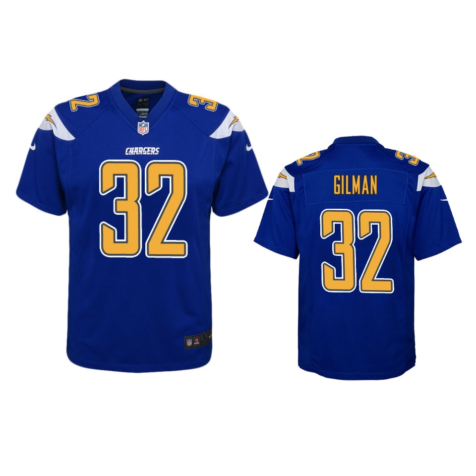 alohi gilman chargers royal color rush game jersey