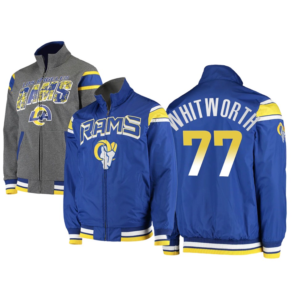 andrew whitworth rams royal charcoal offside reversible full zip jacket