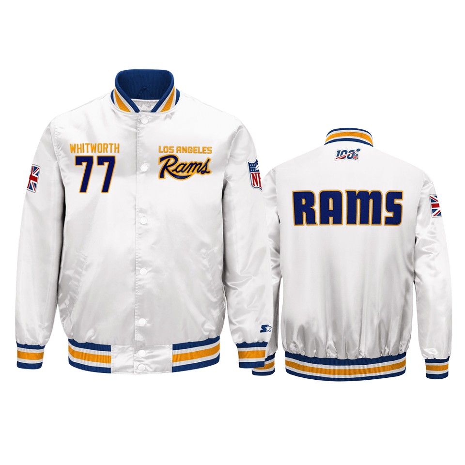 andrew whitworth rams white 2019 nfl london game nfl 100 full zip jacket