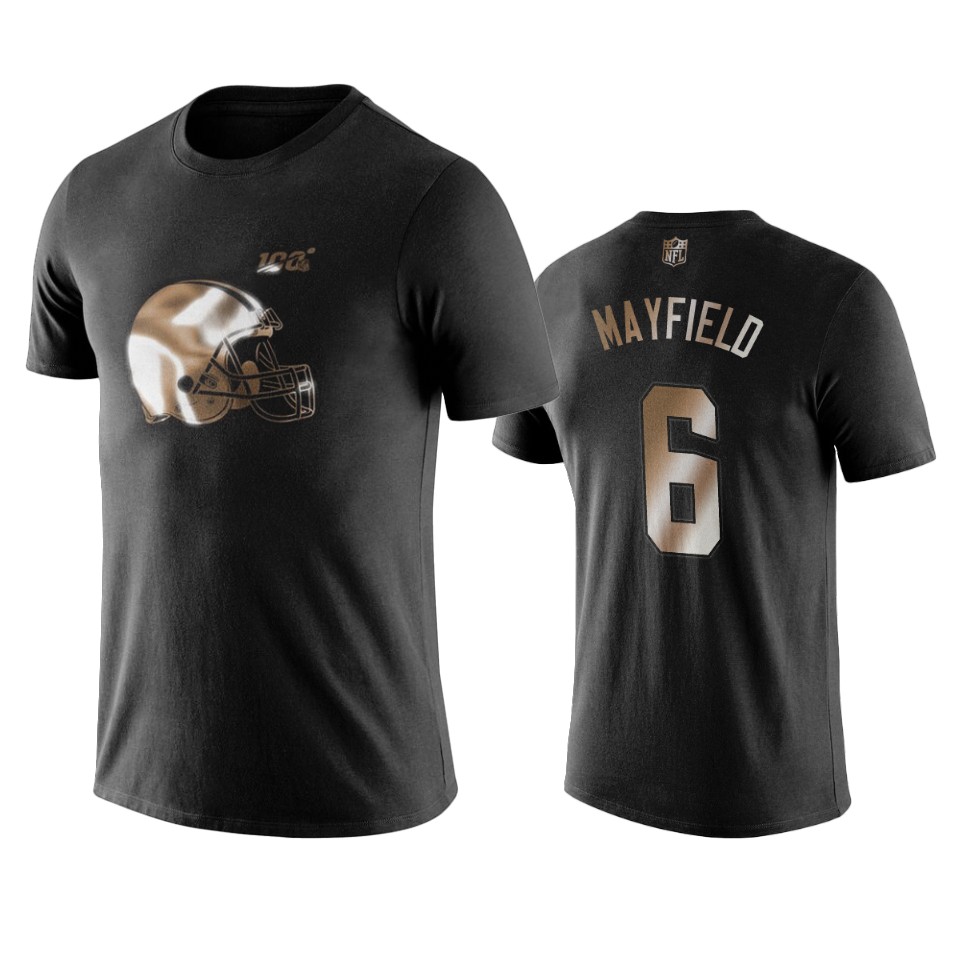 baker mayfield browns black golden 100th season t shirt