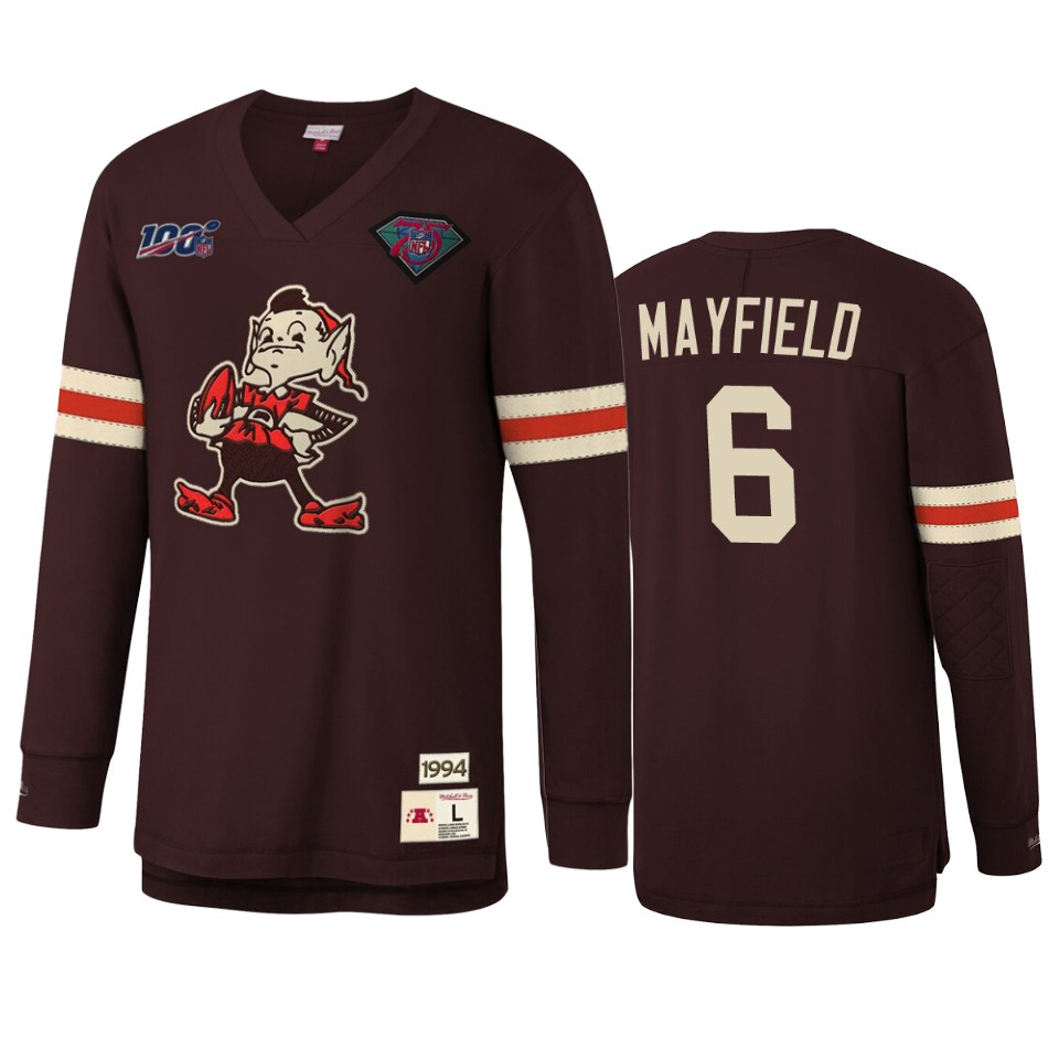 baker mayfield browns brown nfl 100 long sleeve t shirt