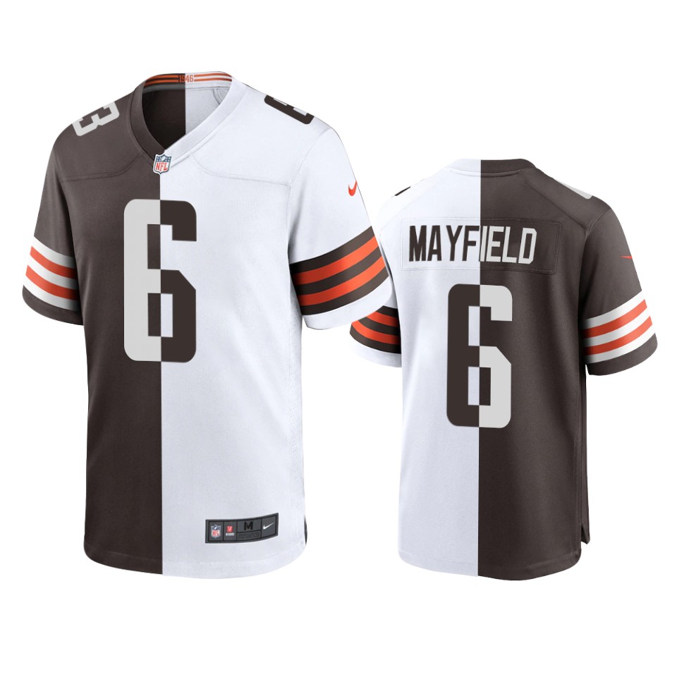 baker mayfield browns brown white split game jersey