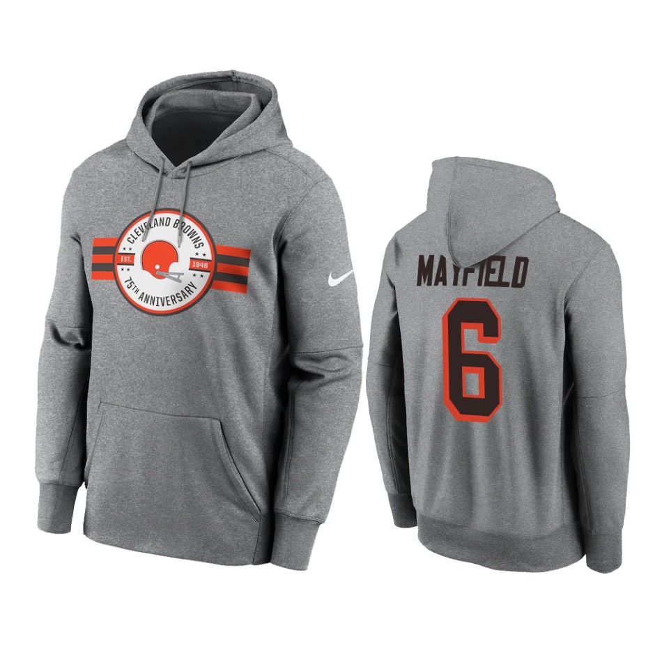 baker mayfield browns heather gray 75th anniversary hoodie