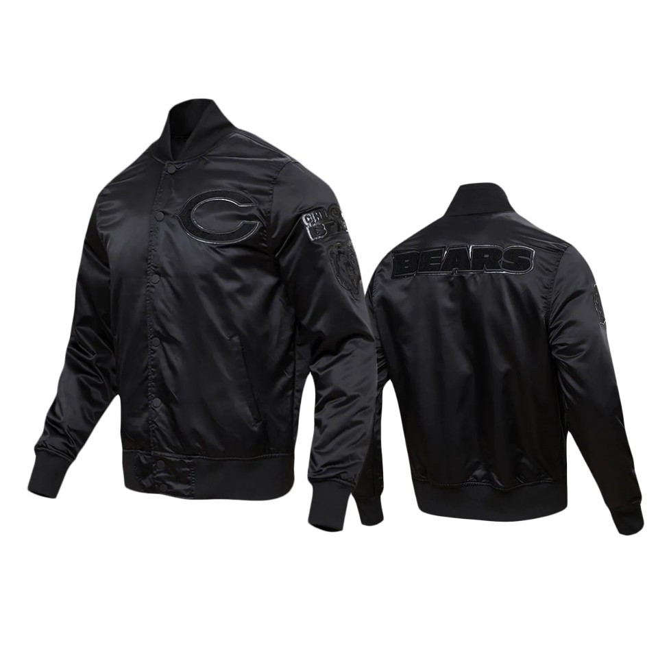 bears black triple satin varsity jacket