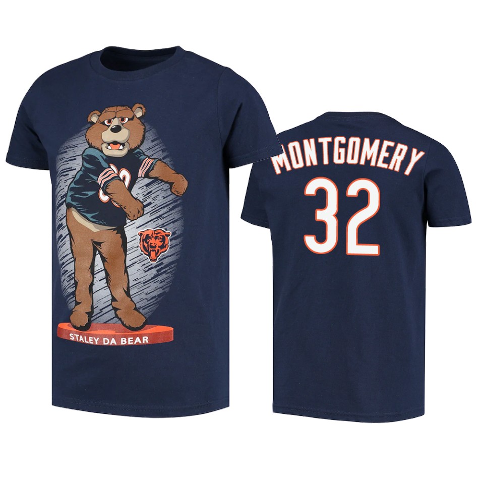 bears david montgomery navy dancing staley da bear mascot t shirt