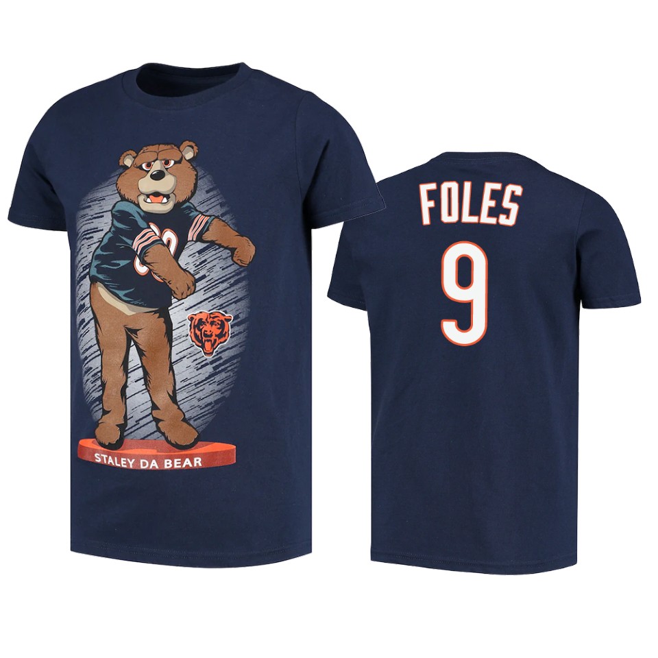 bears nick foles navy dancing staley da bear mascot t shirt