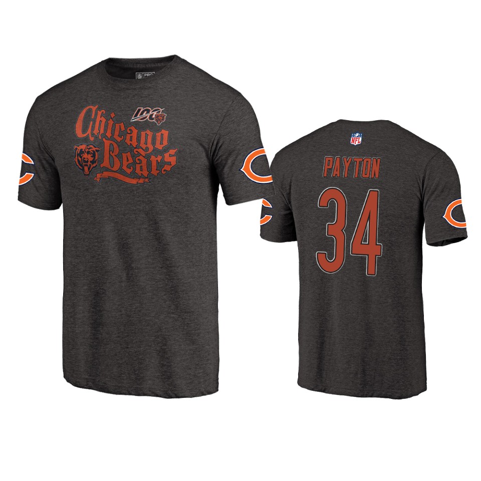 bears walter payton heathered charcoal retro 100th season tee