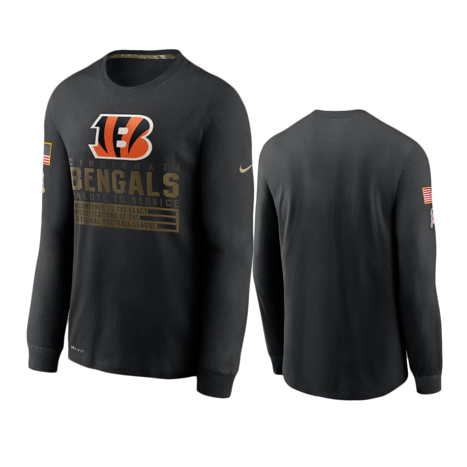 bengals black 2020 salute to service sideline performance long sleeve t shirt
