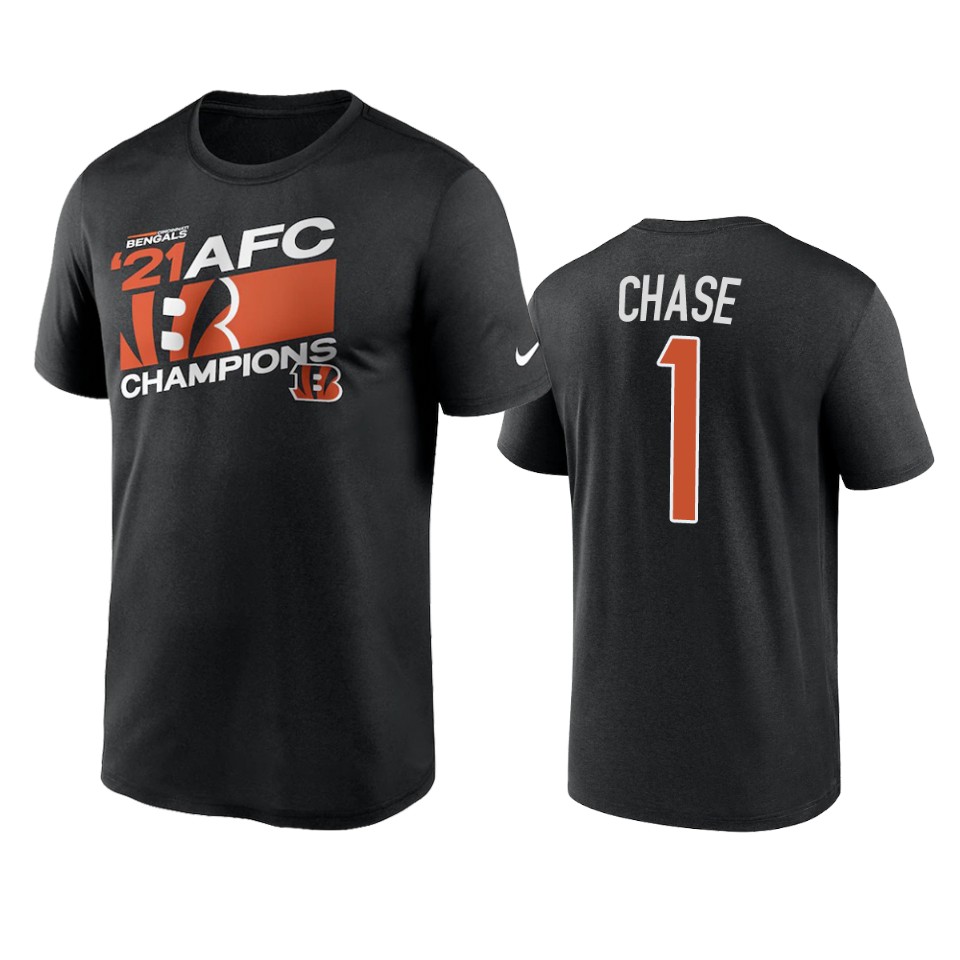 bengals ja'marr chase black 2021 afc champions iconic t shirt