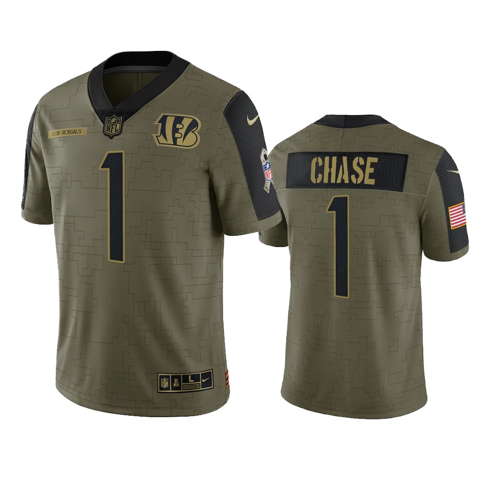 bengals ja'marr chase olive limited 2021 salute to service jersey