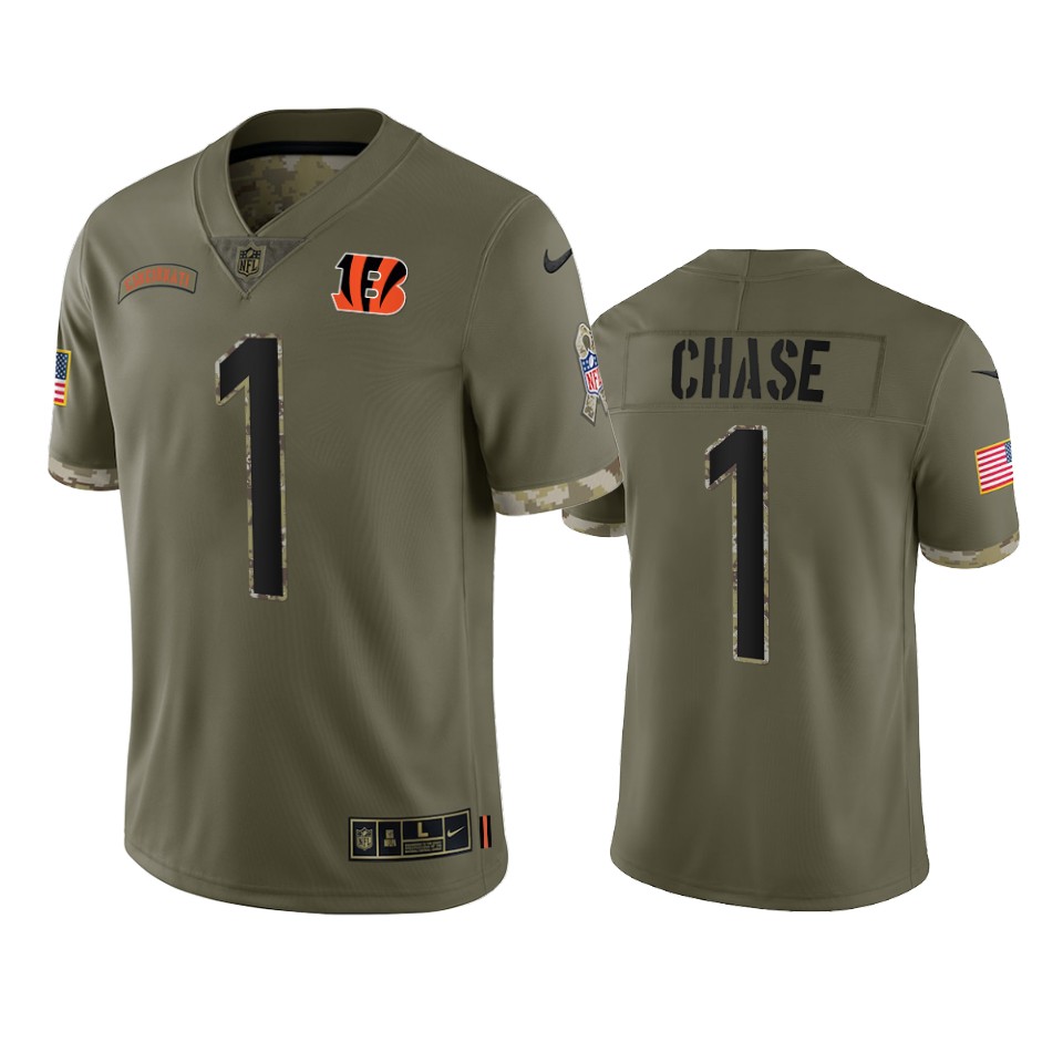 bengals ja'marr chase olive limited 2022 salute to service jersey