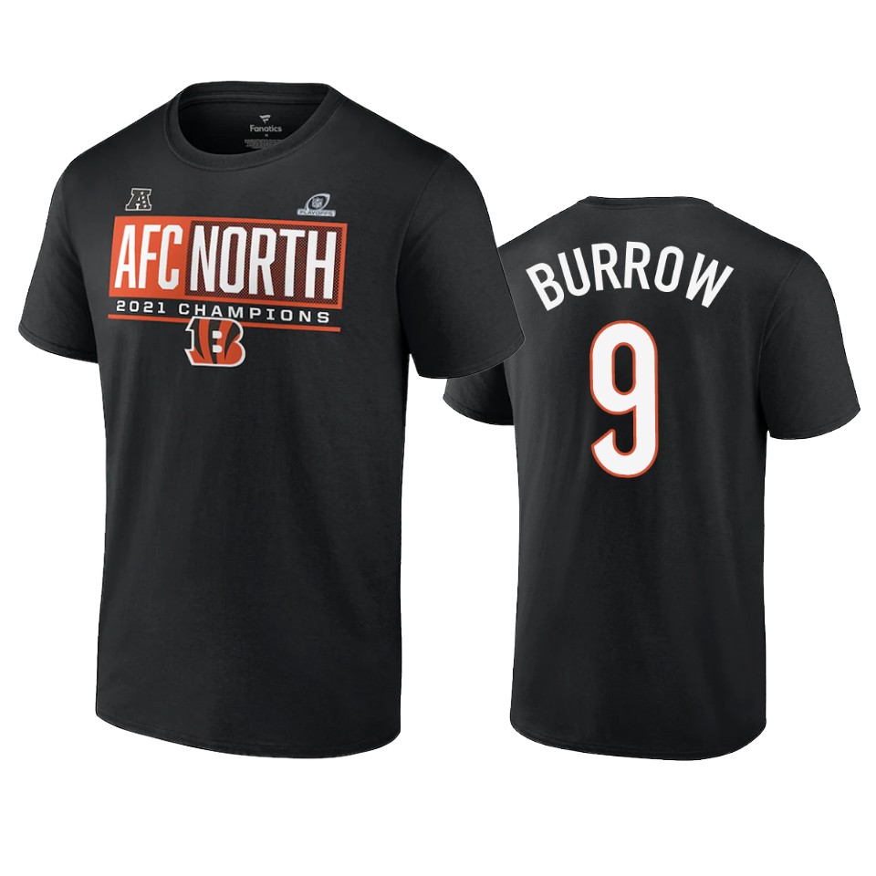 bengals joe burrow charcoal 2021 afc north division champions blocked favorite t shirt