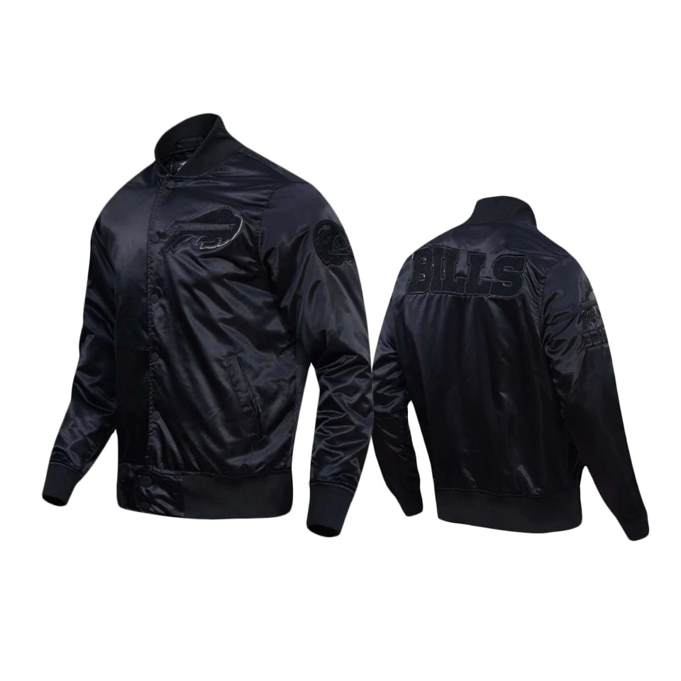 bills black triple satin varsity jacket