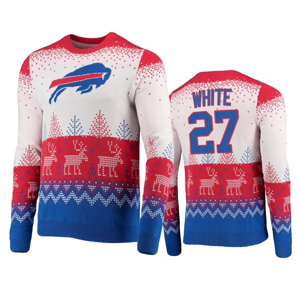 bills tre'davious white white 2021 christmas gift big logo sweater