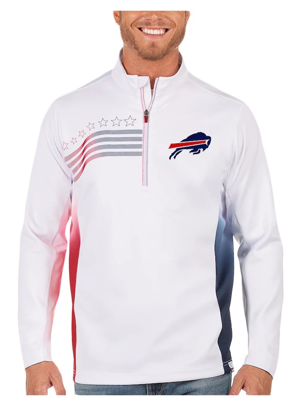 bills white navy liberty quarter zip pullover jacket