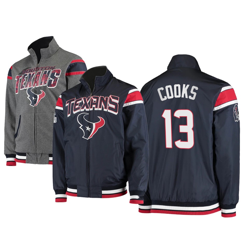 brandin cooks texans navy charcoal offside reversible full zip jacket