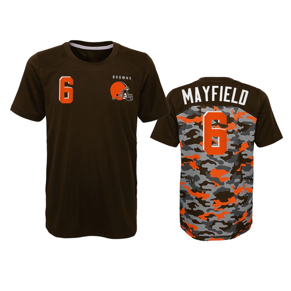 browns baker mayfield camo brown extra yardage t shirt