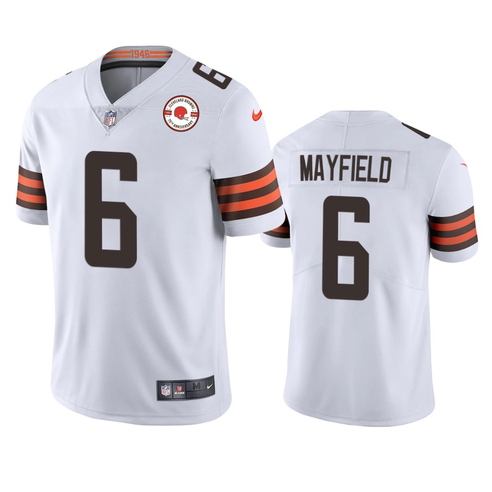 browns baker mayfield white 75th anniversary patch jersey