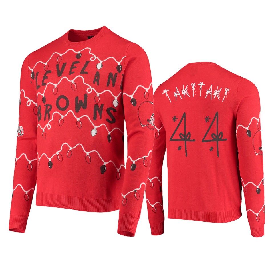 browns sione takitaki red ugly christmas gifts sweater