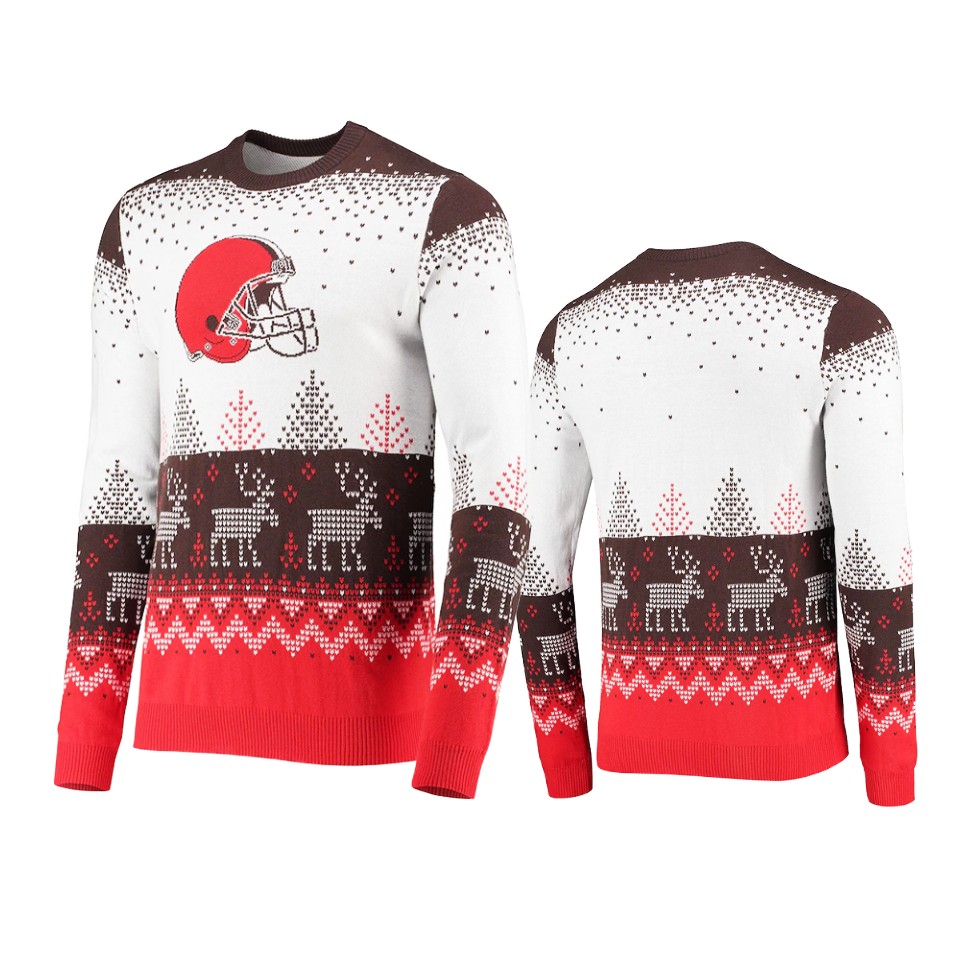browns white 2021 christmas gift big logo sweater