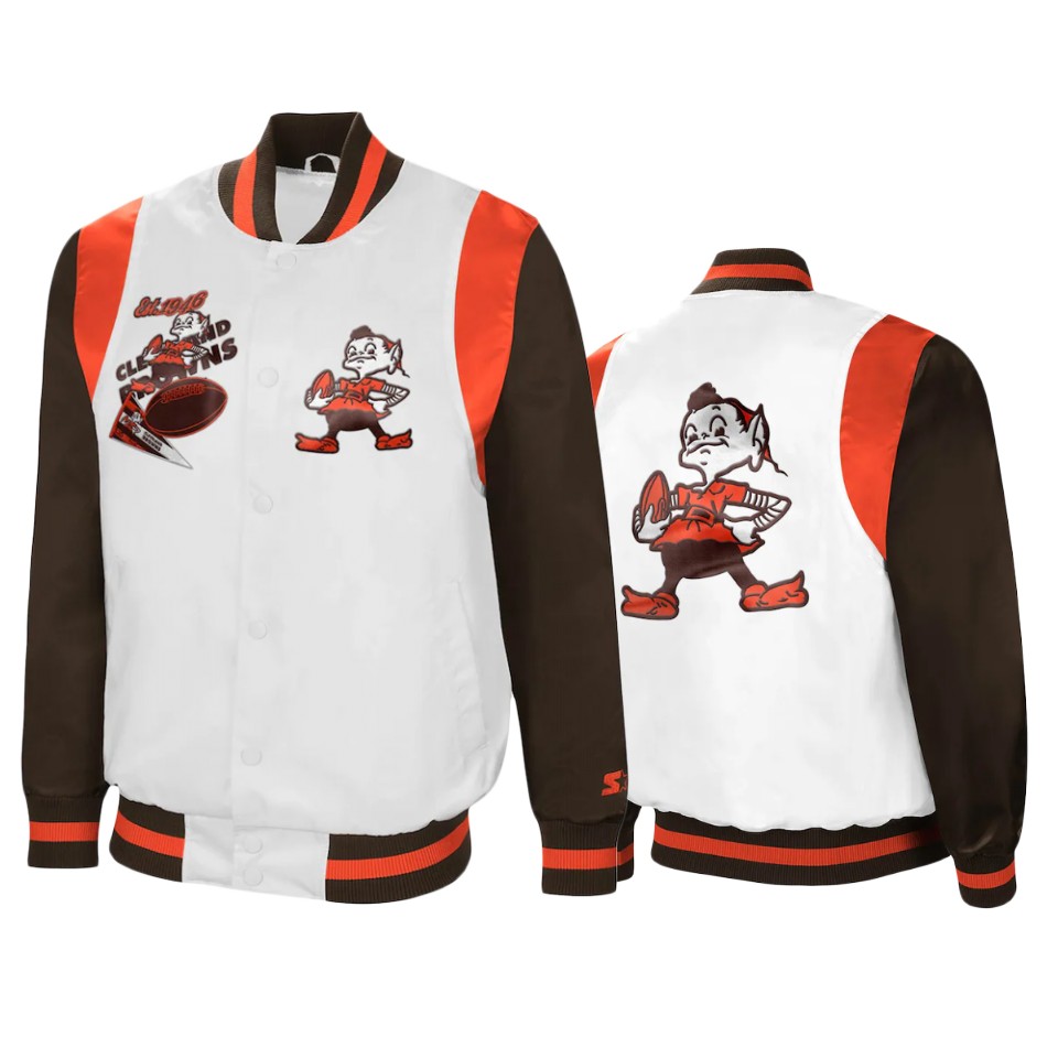 browns white brown retro the all american full snap jacket