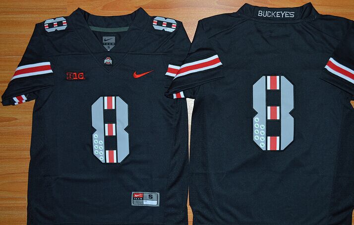 buckeyes #8 black embroidered ncaa jersey