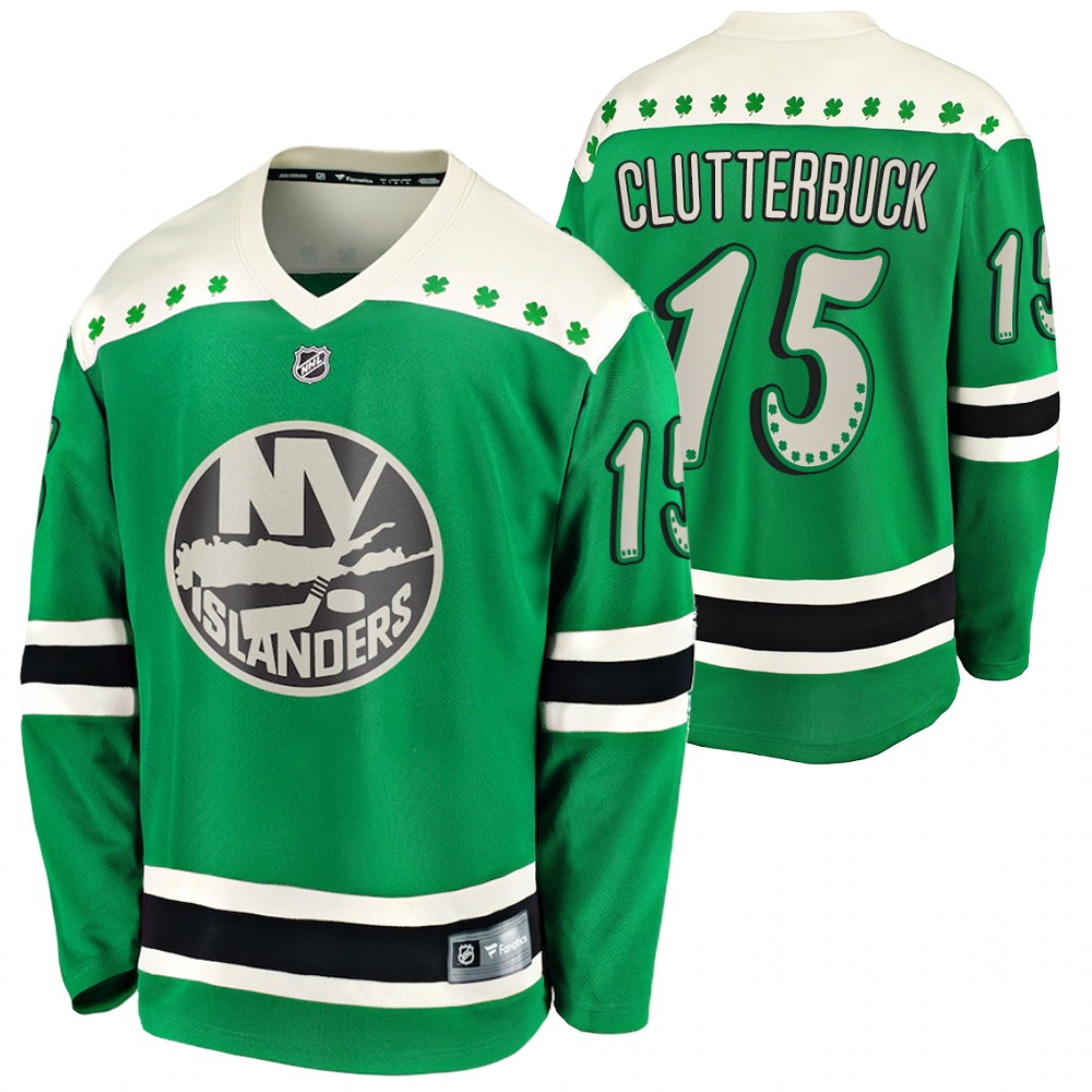 cal clutterbuck Islanders 2021 St Patricks Day Green #15 Jersey