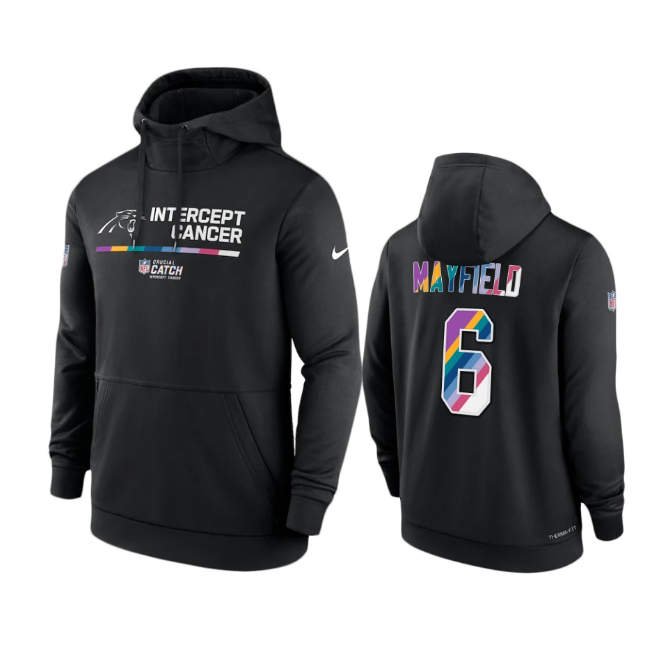 carolina panthers baker mayfield black 2022 nfl crucial catch therma hoodie