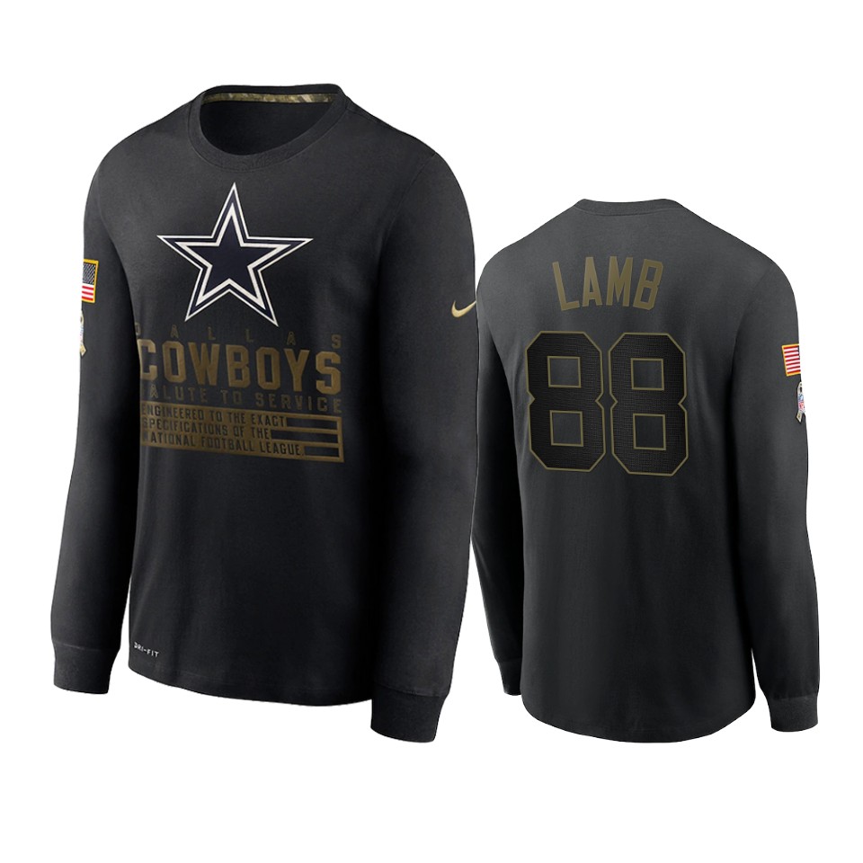ceedee lamb cowboys black 2020 salute to service sideline performance long sleeve t shirt