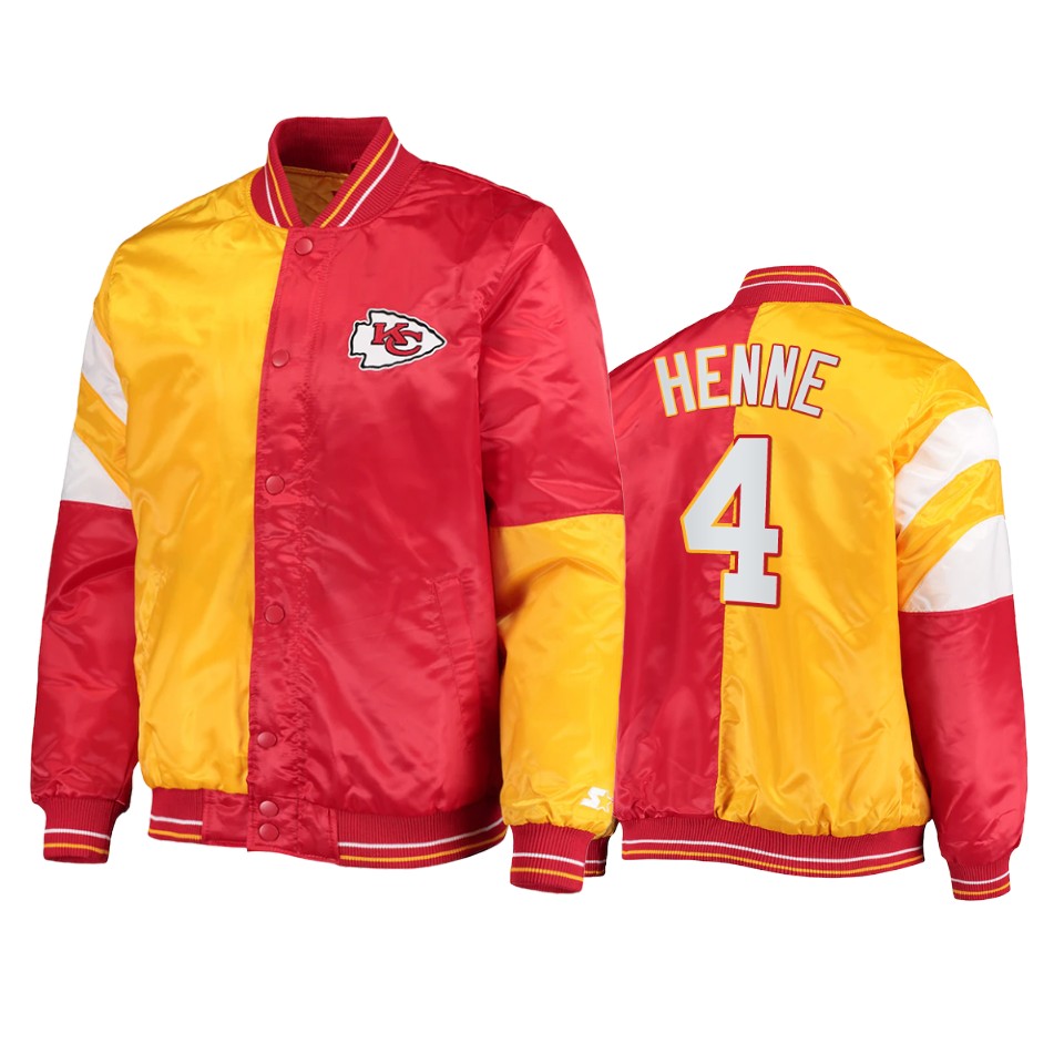 chad henne chiefs red yellow split leader varsity jacket