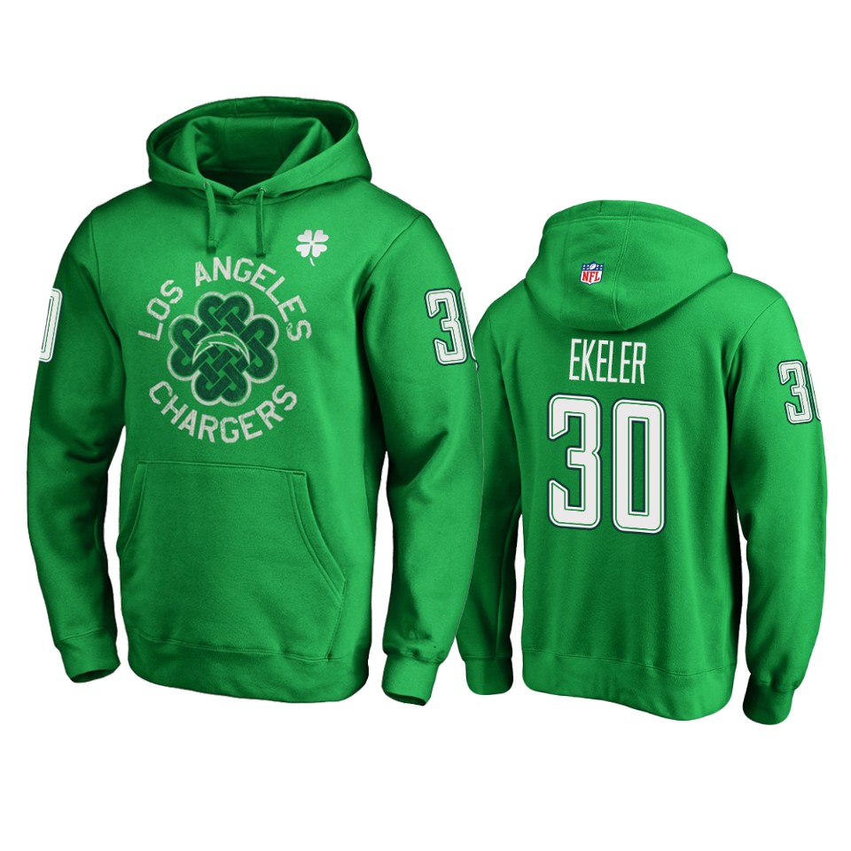 chargers 30 kelly green austin ekeler st. patrick's day hoodie