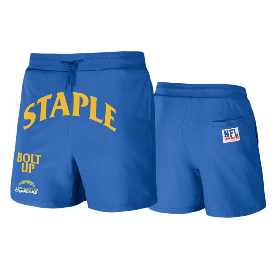 chargers blue staple throwback vintage wash fleece shorts