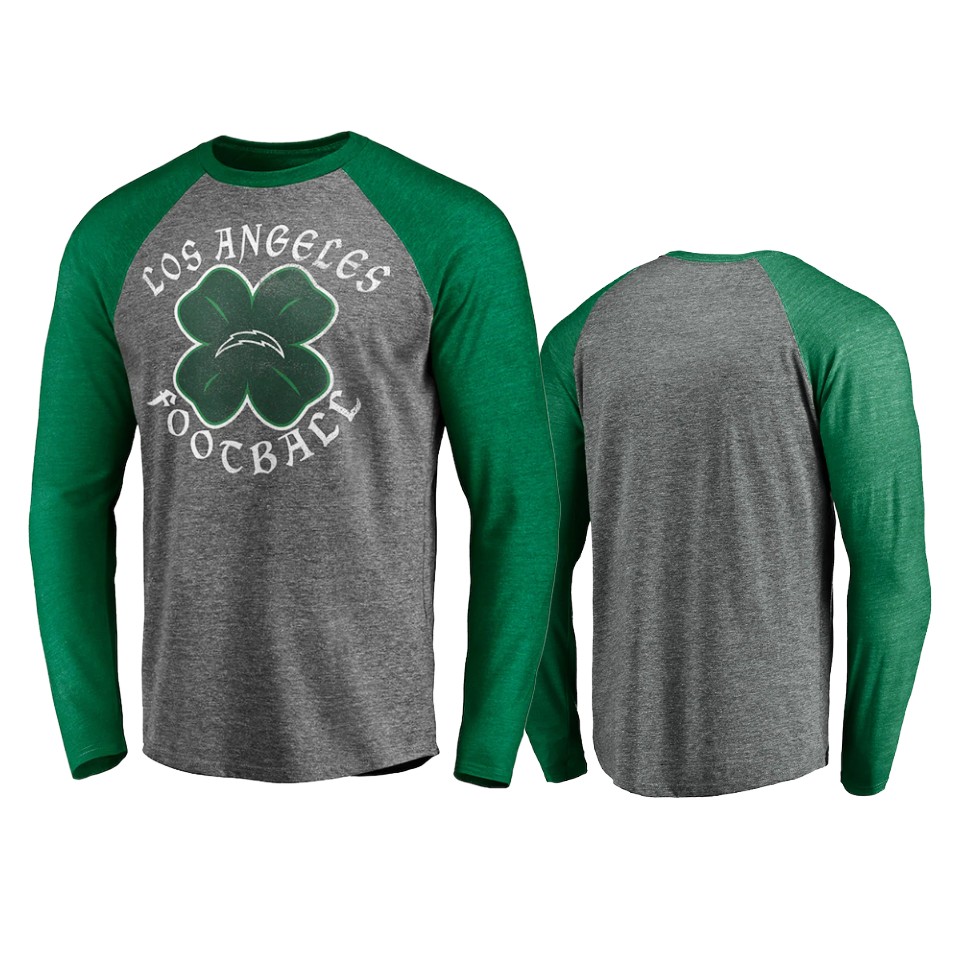 chargers gray green st. patrick's day celtic crew t shirt