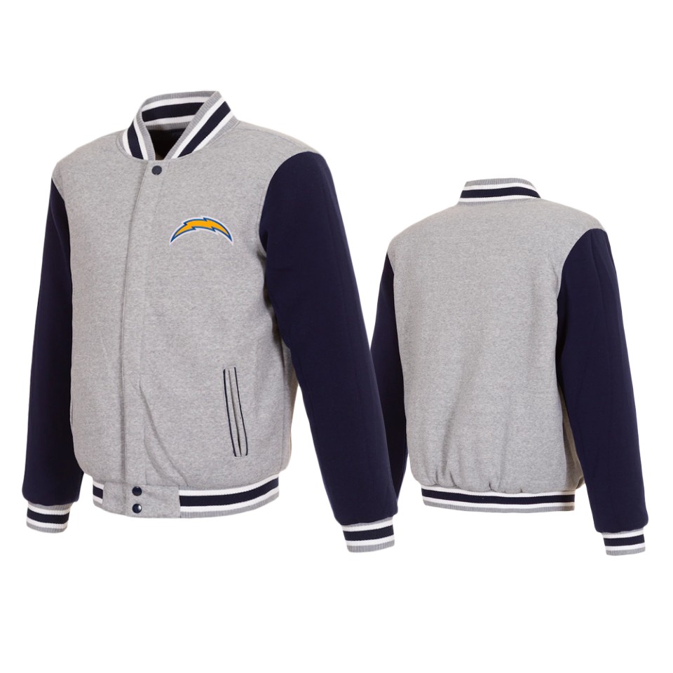 chargers gray navy reversible fleece full snap jacket