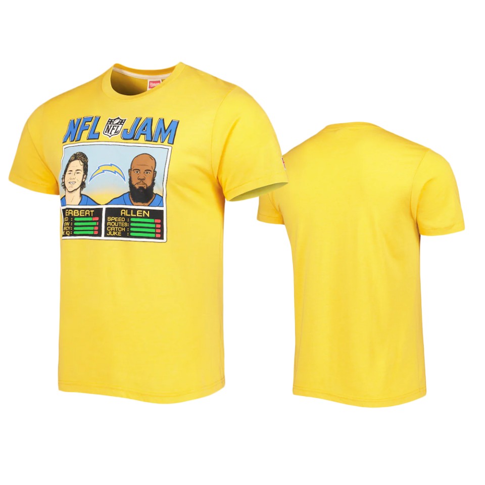 chargers justin herbert & keenan allen gold nfl jam homage t shirt