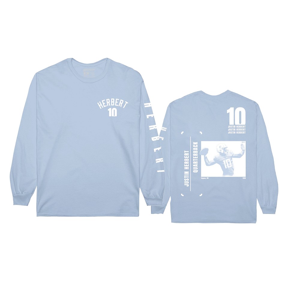 chargers justin herbert blue player graphic long sleeve t shirt