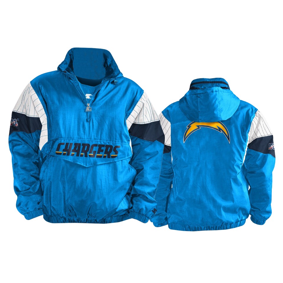 chargers light blue navy 100th season thursday night lights quarter zip breakaway jacket