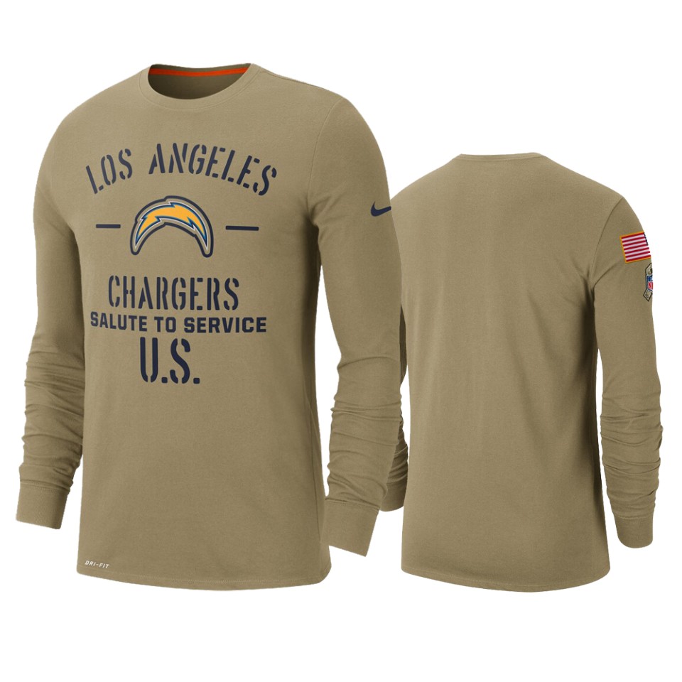 chargers tan 2019 salute to service sideline long sleeve t shirt