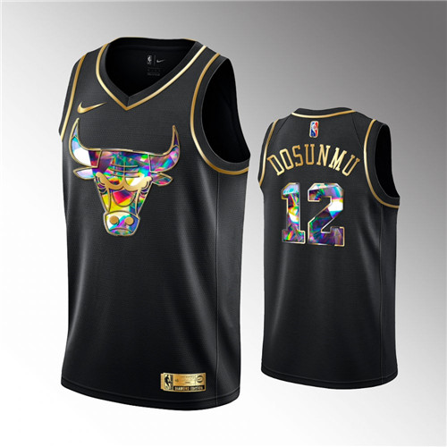 Chicago Bulls Ayo Dosunmu 2021-22 Golden Edition Diamond Logo Black stitched Jersey #12