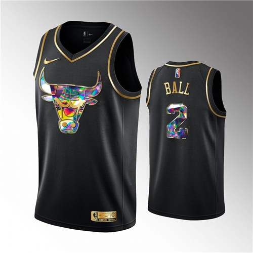 Chicago Bulls Lonzo Ball 2021-22 Golden Edition Diamond Logo Black stitched Jersey #2