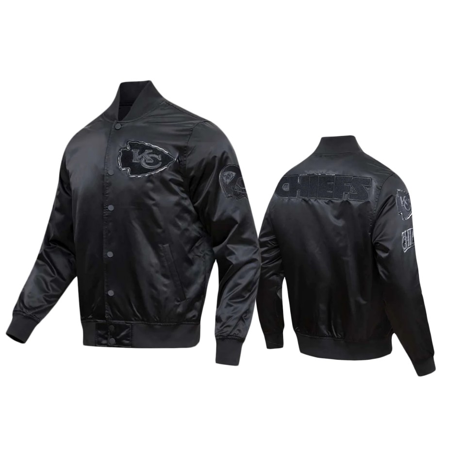 chiefs black triple satin varsity jacket